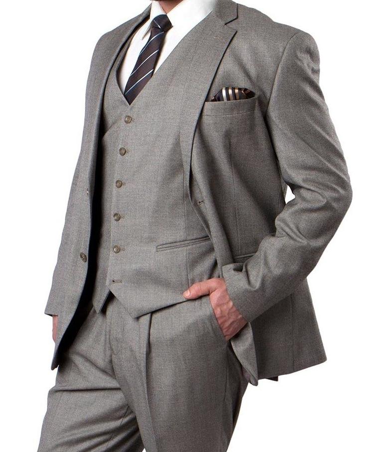 L'Homme Regular Fit Suit 3 Piece With 6 Buttoned Vest in Taupe