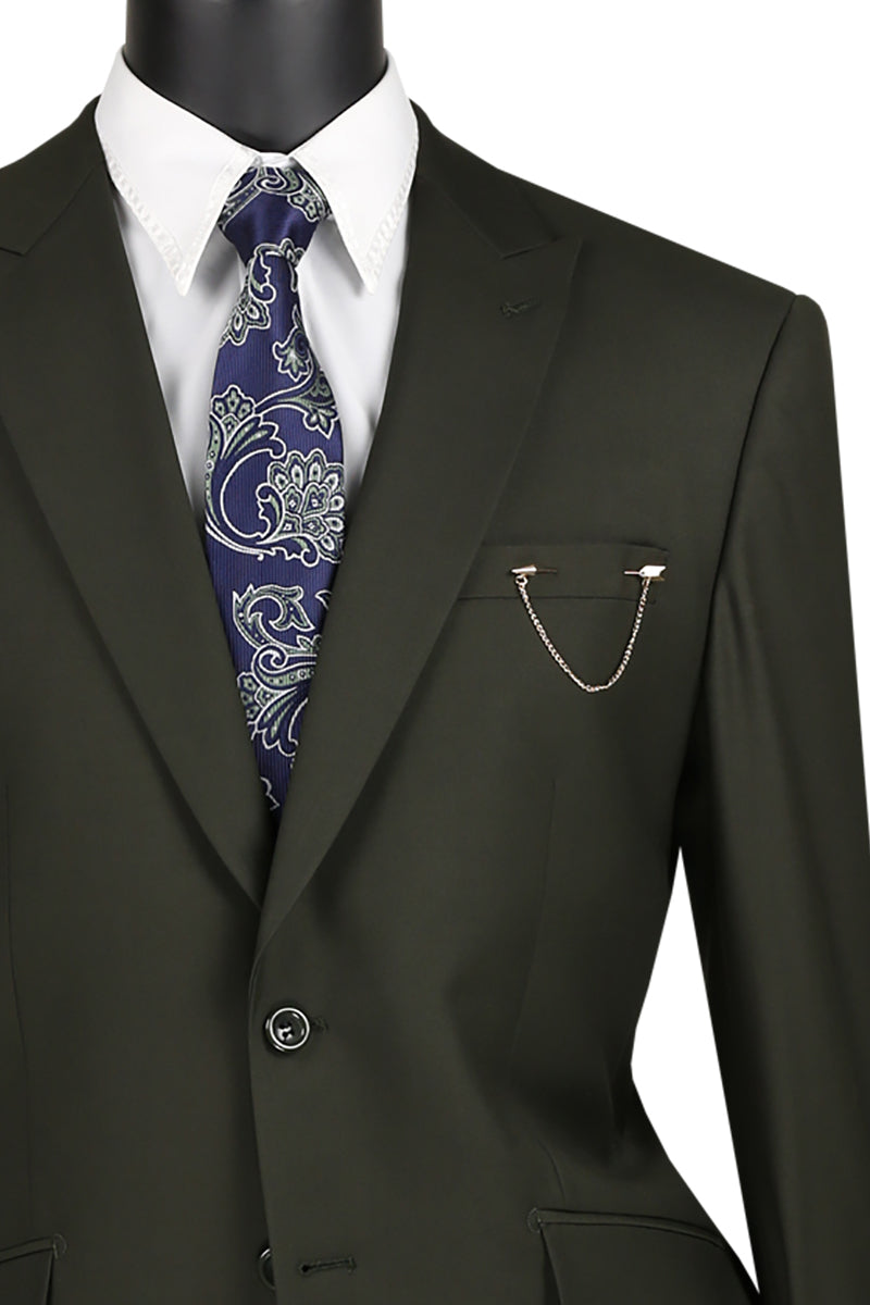 Olive Modern Fit 2 Piece Suit Textured Solid with Peak Lapel