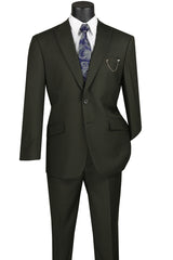 Olive Modern Fit 2 Piece Suit Textured Solid with Peak Lapel