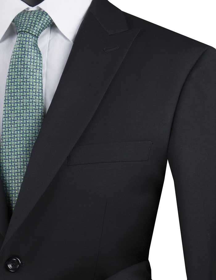 Black Modern Fit 2 Piece Suit Textured Solid with Peak Lapel