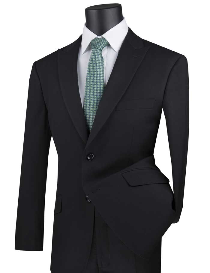 Black Modern Fit 2 Piece Suit Textured Solid with Peak Lapel