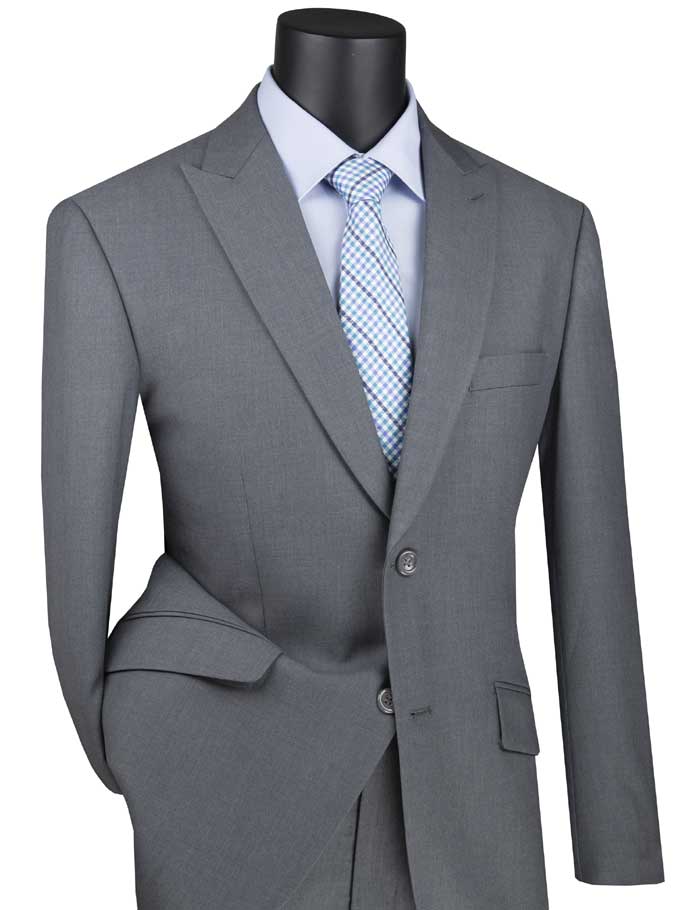 Medium Gray Modern Fit 2 Piece Suit Textured Solid with Peak Lapel