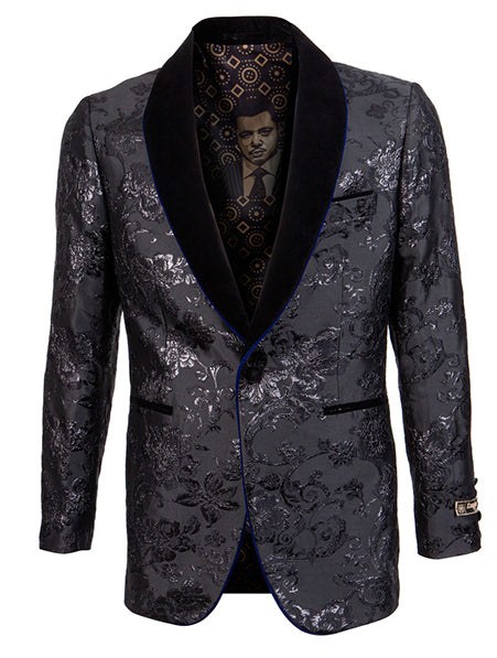 Empire Collection - Slim Fit Black Shawl Collar Sports Coat with Blue Trim