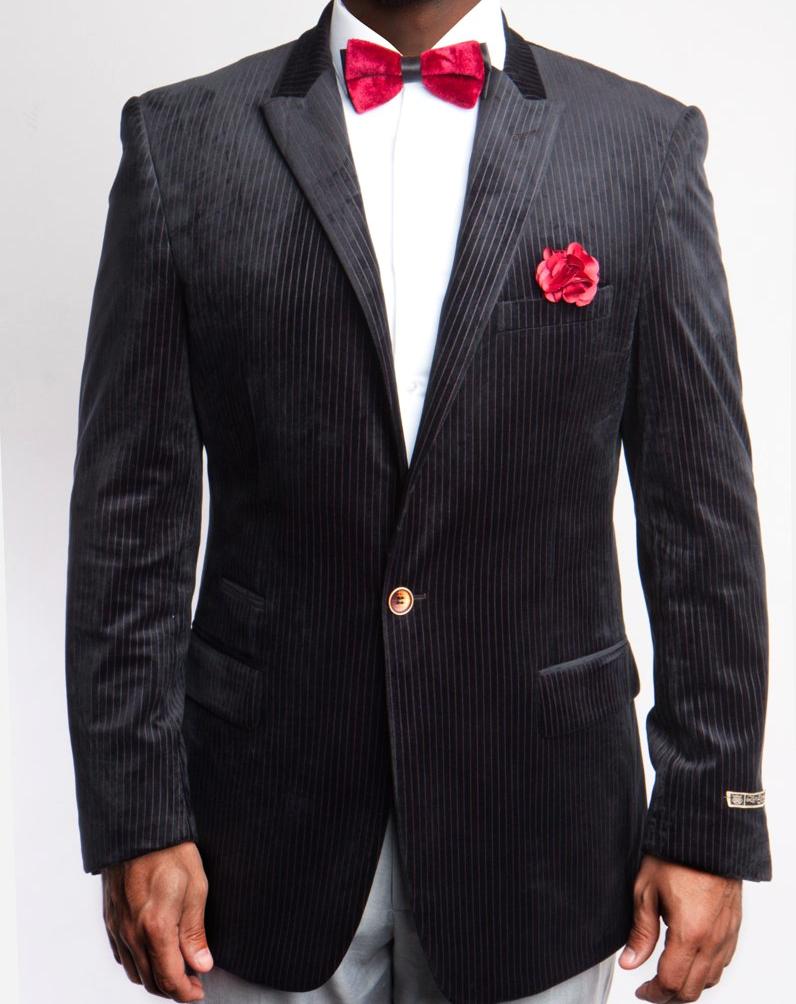 Empire Collection - Black Velvet Stripe Sports Coat Modern Fit