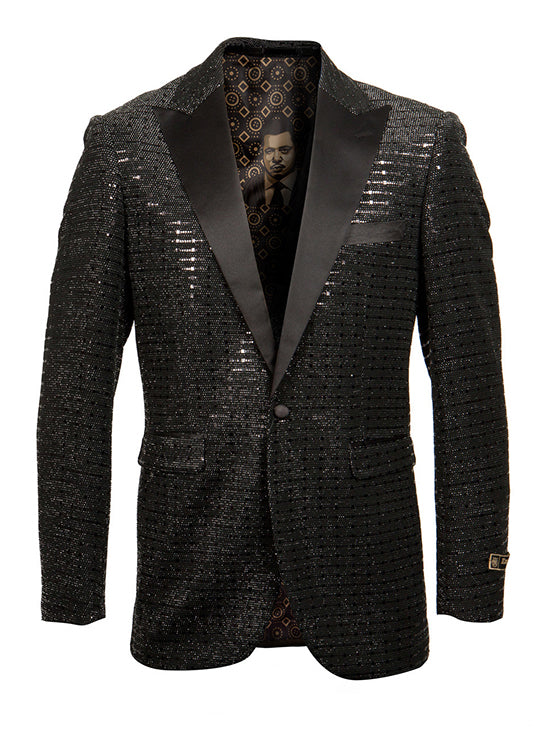 Empire Collection - Black Sequin Texture Design Sports Coat Slim Fit