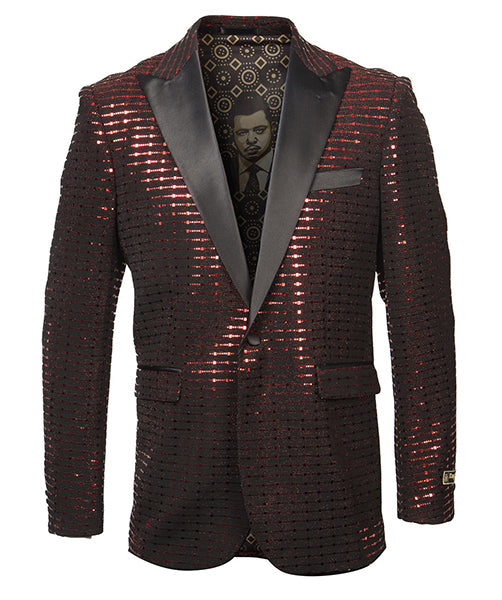 Empire Collection - Red Sequin Texture Design Sports Coat Slim Fit