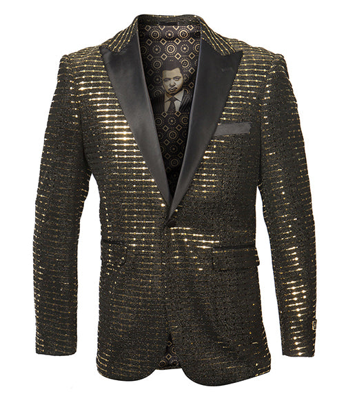Empire Collection - Gold Sequin Texture Design Sports Coat Slim Fit in Black