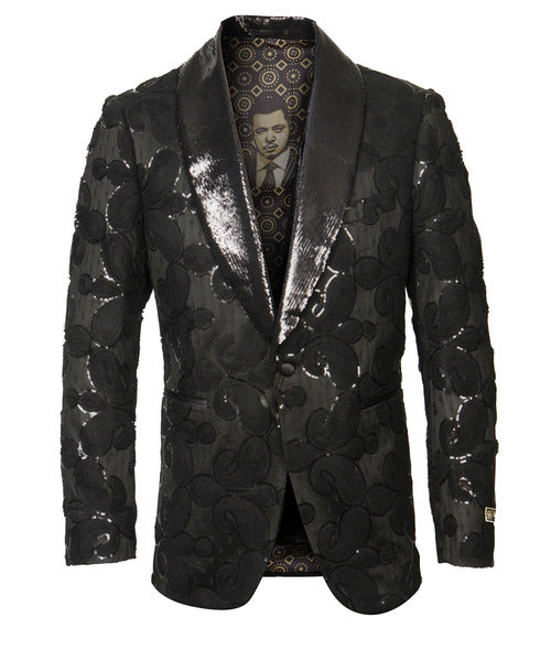 Empire Collection - Black Sequin Shawl Collar Sports Coat Slim Fit