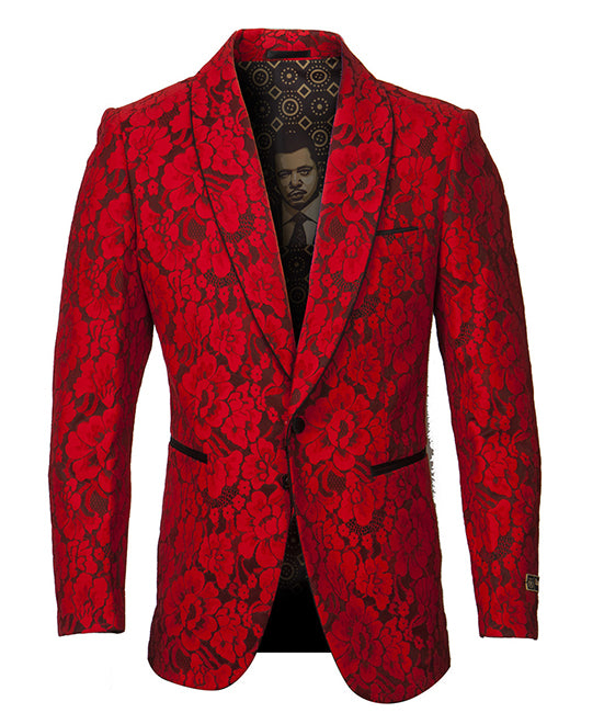 Empire Collection - Red Floral Solid Pattern Sports Coat Slim Fit