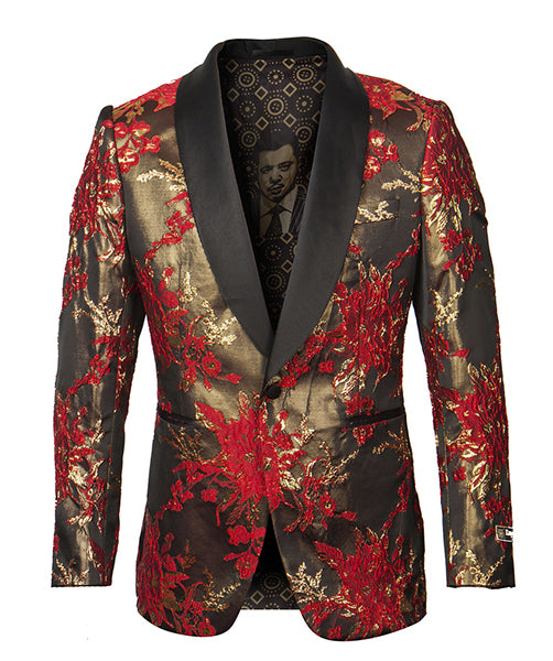Empire Collection - Red Floral Pattern Sports Coat Slim Fit