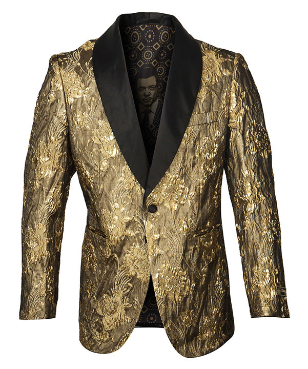Empire Collection - Gold Floral Pattern Shawl Collar Sports Coat Slim Fit