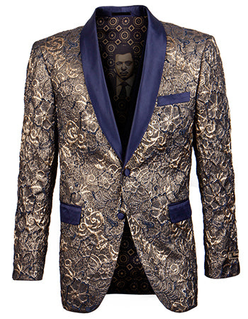 Empire Collection - Slim Fit Formal Dinner Show Blazer in Gold/Navy