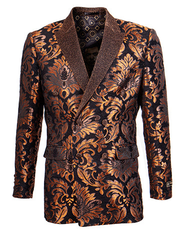 Empire Collection - Slim Fit Rust Paisley Pattern Double Breasted Blazer