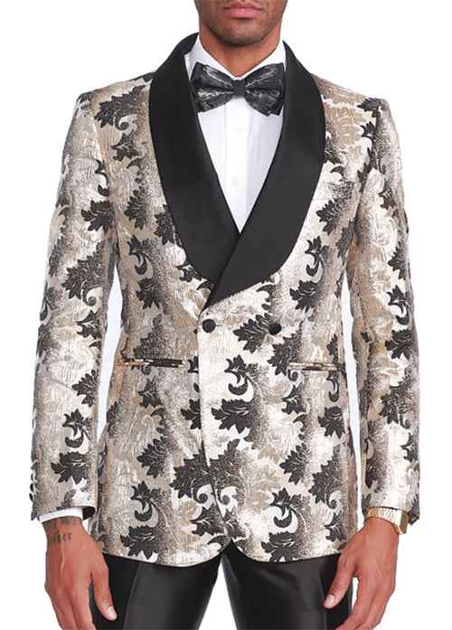Empire Collection - Slim Fit Floral Pattern Double Breasted Blazer