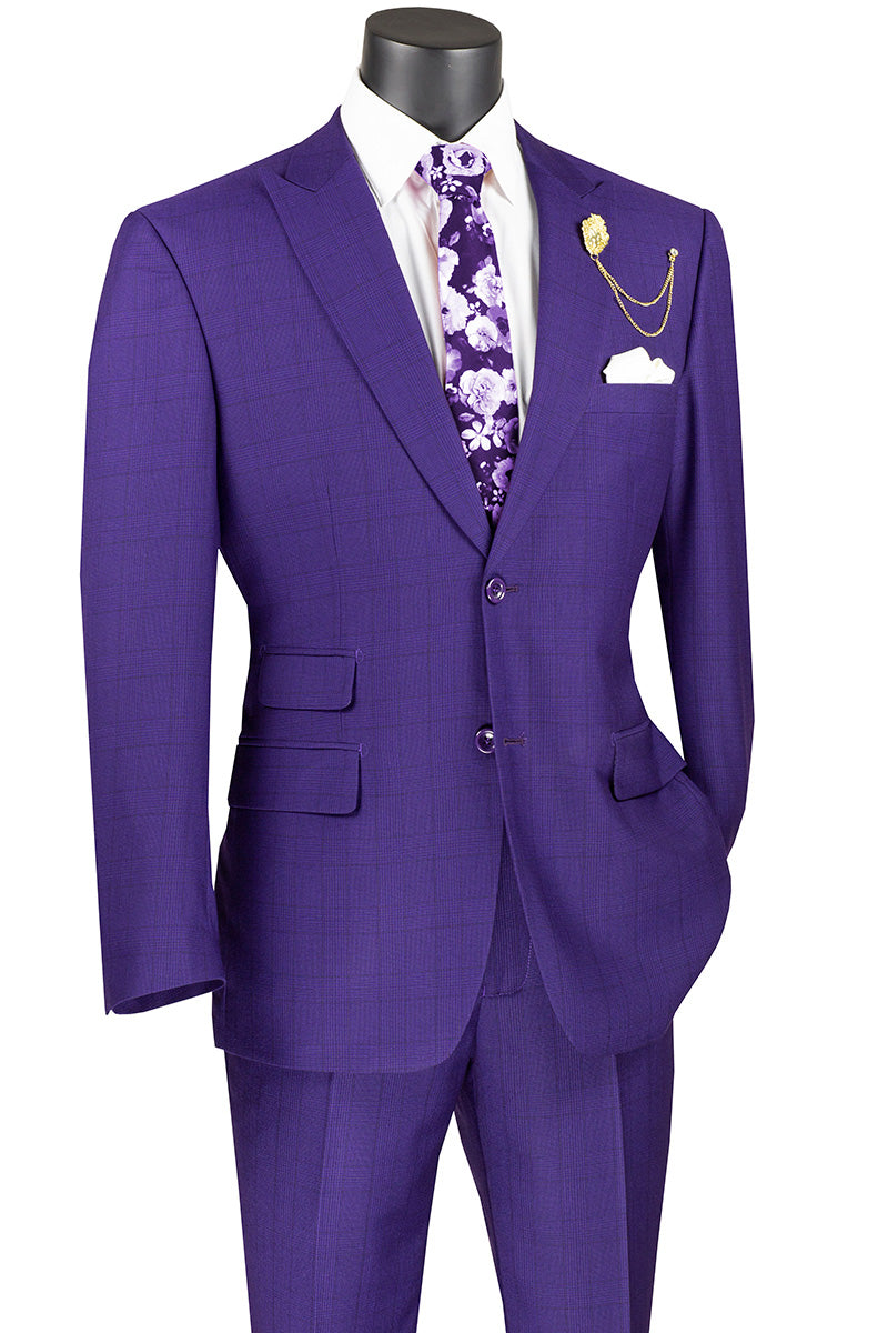Catania Collection - Modern Fit Windowpane Suit 2 Piece in Purple