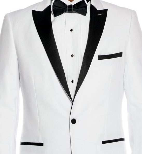 (48L) Slim Fit 2 Piece White Tuxedo With Satin Peak Lapel
