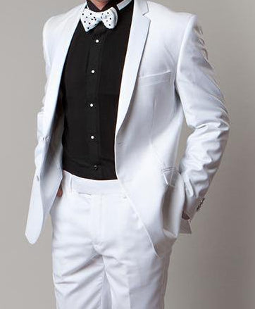 Regular Fit White 2 Piece Tuxedo With Slim Satin Lapel