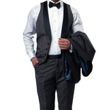 (42L) Gray Slim Fit Tuxedo 3 Piece with Satin Shawl Collar Vest