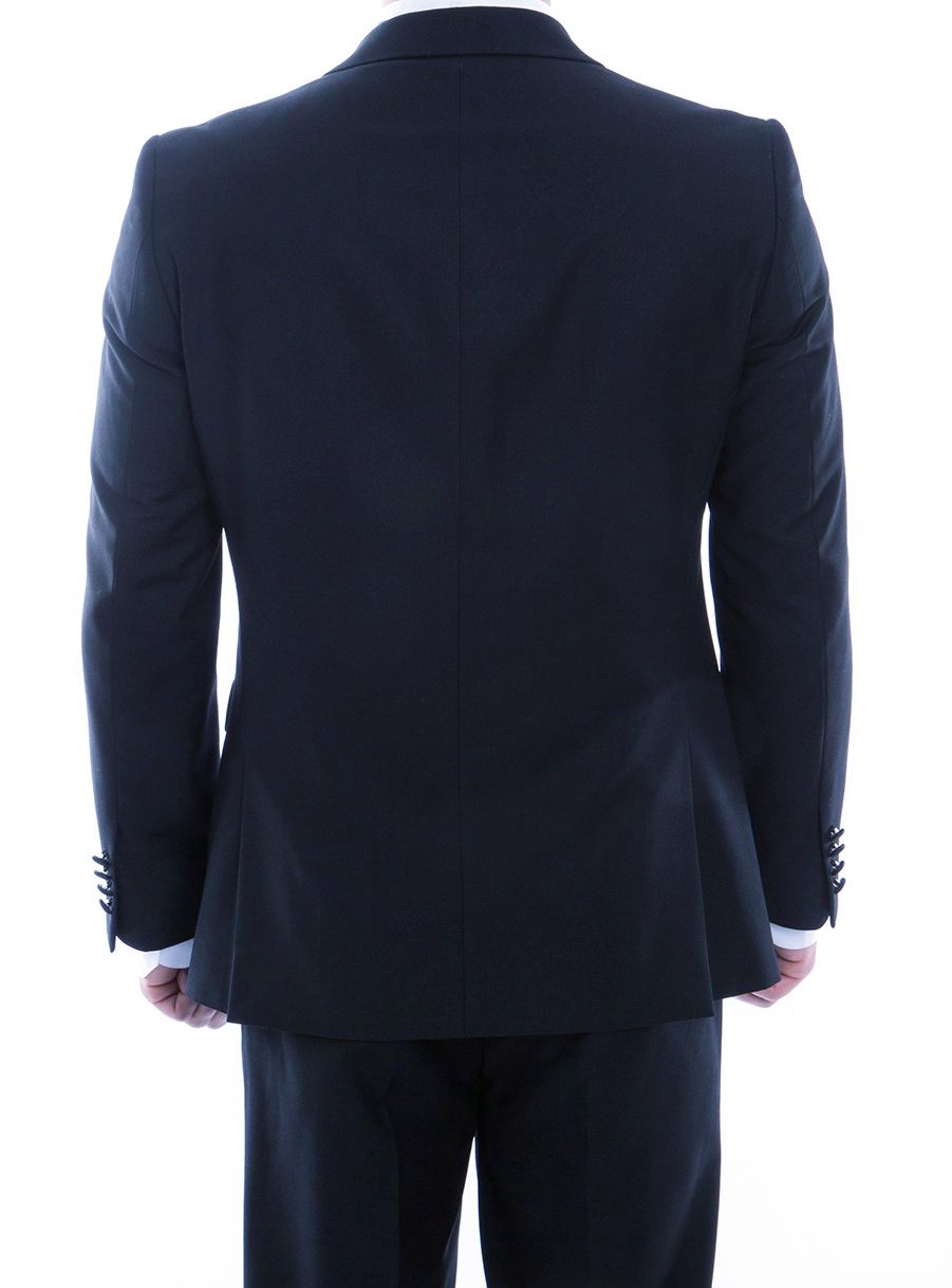 Double Breasted Slim Fit Tuxedo Navy with Black Satin Peak Lapel