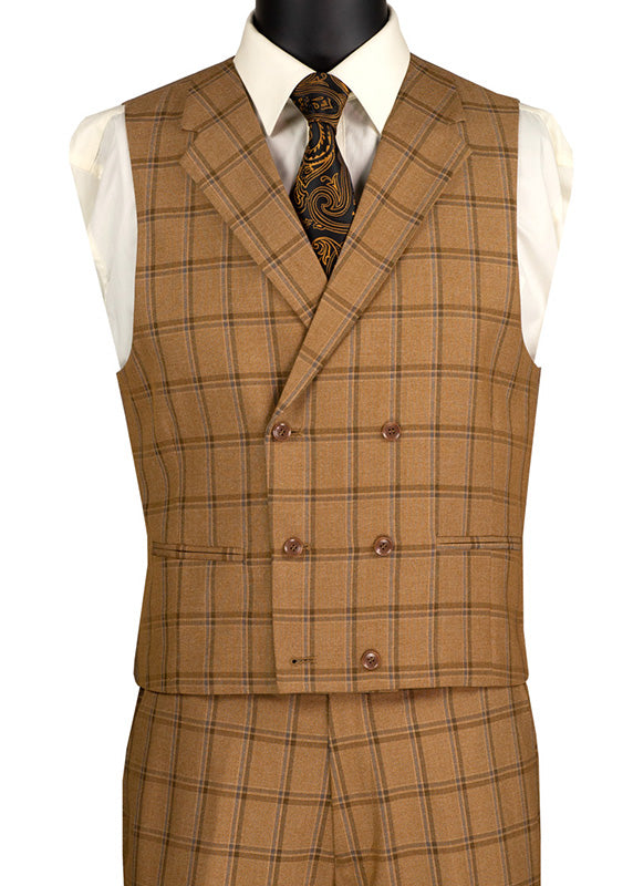 Tuscany Collection - Modern Fit Windowpane Suit 3 Piece in Camel