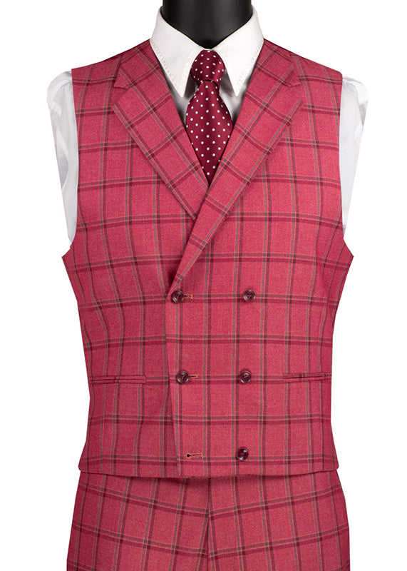 Tuscany Collection - Modern Fit Windowpane Suit 3 Piece in Raspberry