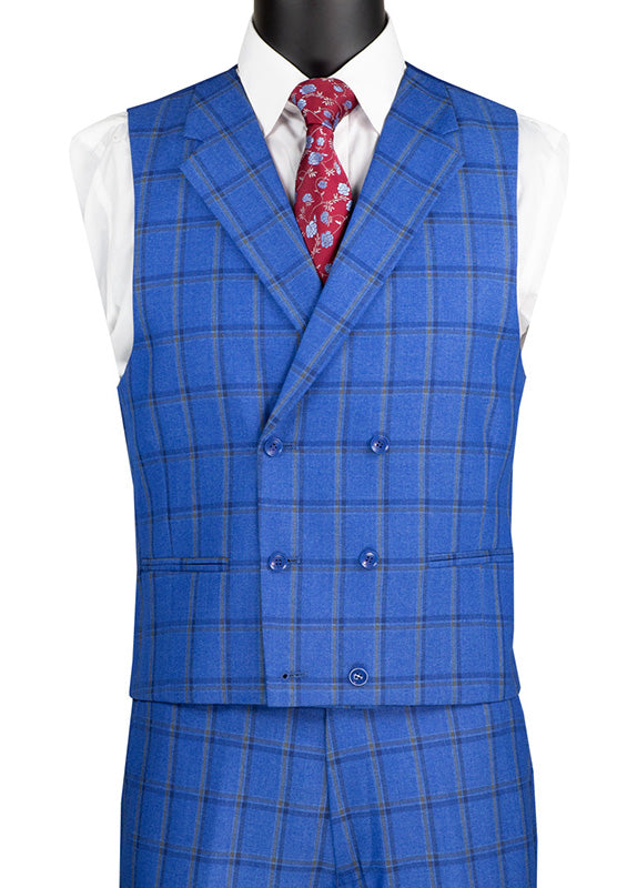 Tuscany Collection - Modern Fit Windowpane Suit 3 Piece in Royal Blue