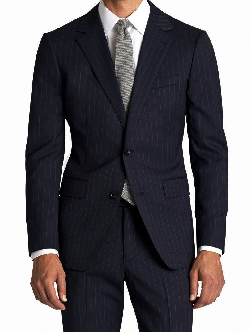 Men's Modern Fit Wool Suit Pinstripe Dark Navy