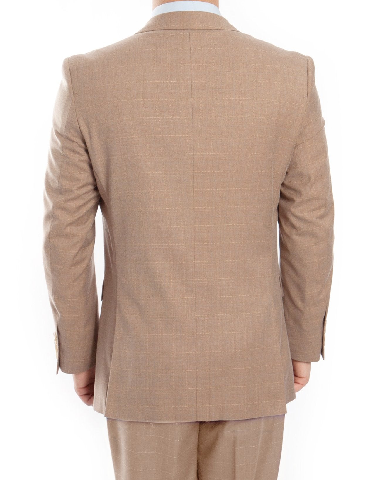 Modern Fit 3 Piece Fine Wool Suit Windowpane Tan
