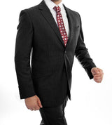 Arezzo Collection - 100% Wool Suit Modern Fit Italian Style 2 Piece in Black