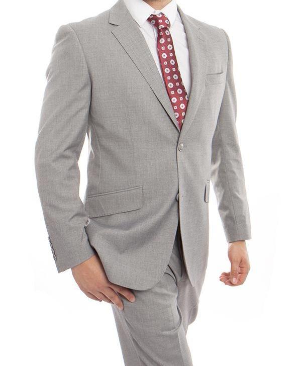 (36R, 38R, 40R) 100% Wool Suit Modern Fit Italian Style 2 Piece in Gray
