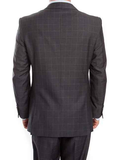 Wool Suit Modern Fit Windowpane 2 Piece in Dark Gray