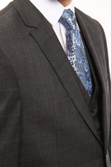 Wool Suit Modern Fit Windowpane 3 Piece in Dark Gray