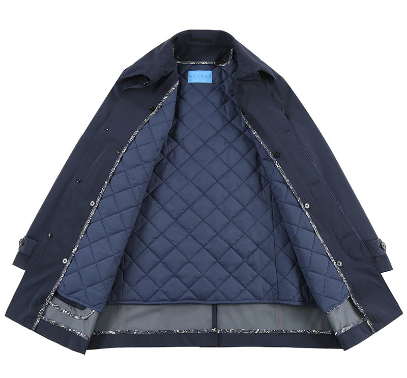 PELAGO Standard Collar Functional Trench Coat With Removable Quilted Liner in Navy