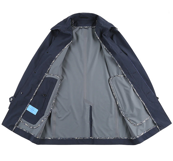 PELAGO Standard Collar Functional Trench Coat With Removable Quilted Liner in Navy