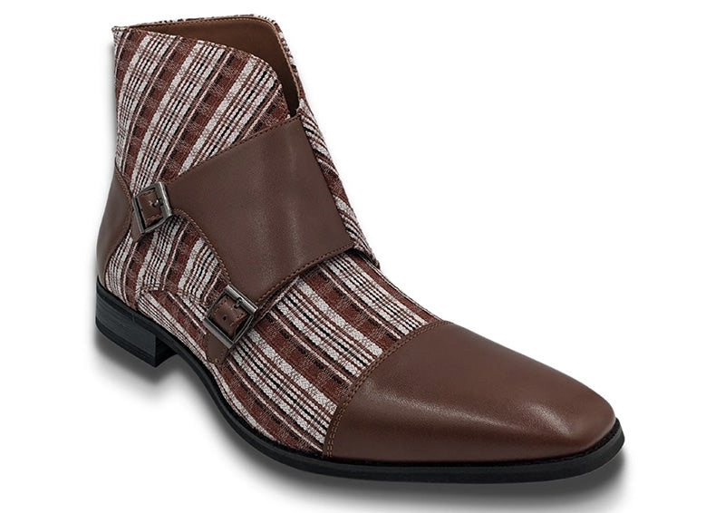 (10) Cognac Striped Double Monk Strap Fashion Boots