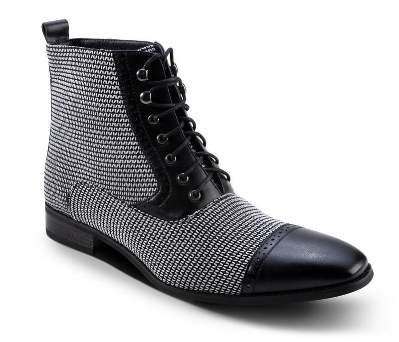 Men's Patterned Oxford Boots in Black