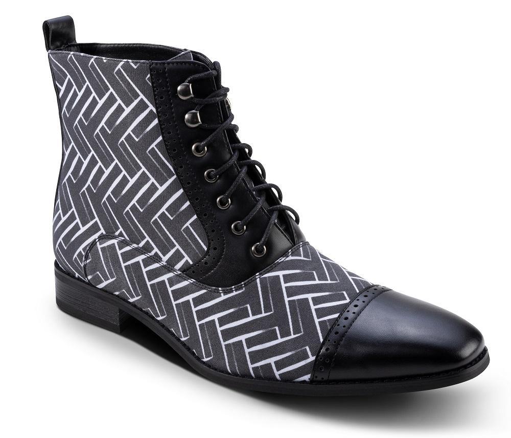 Men's Asymmetrical Patterned Boots in Black