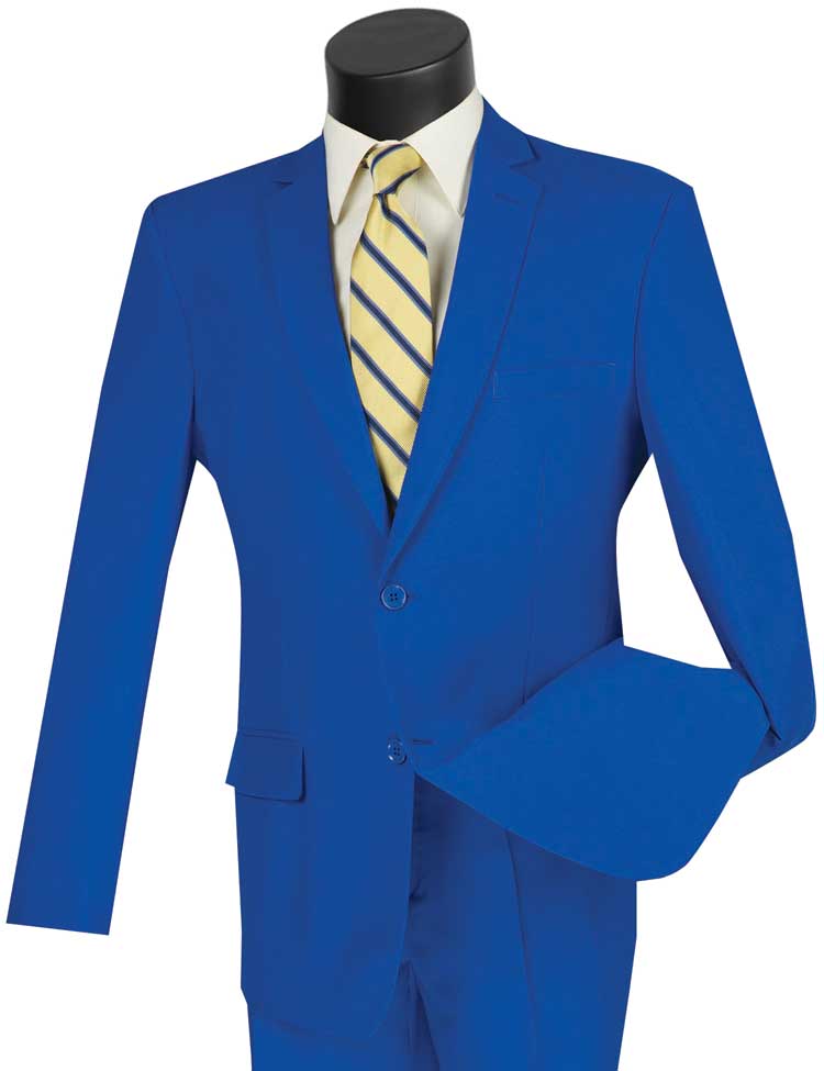 Royal Blue Slim Fit Men's 2 Piece Business Suit 2 Button