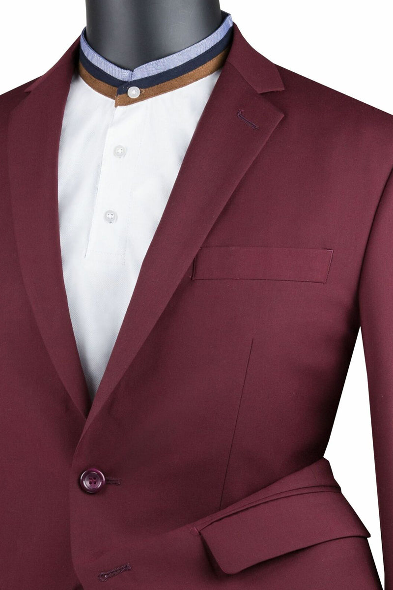 Slim Fit Men's Suit 2 Piece 2 Button in Burgundy