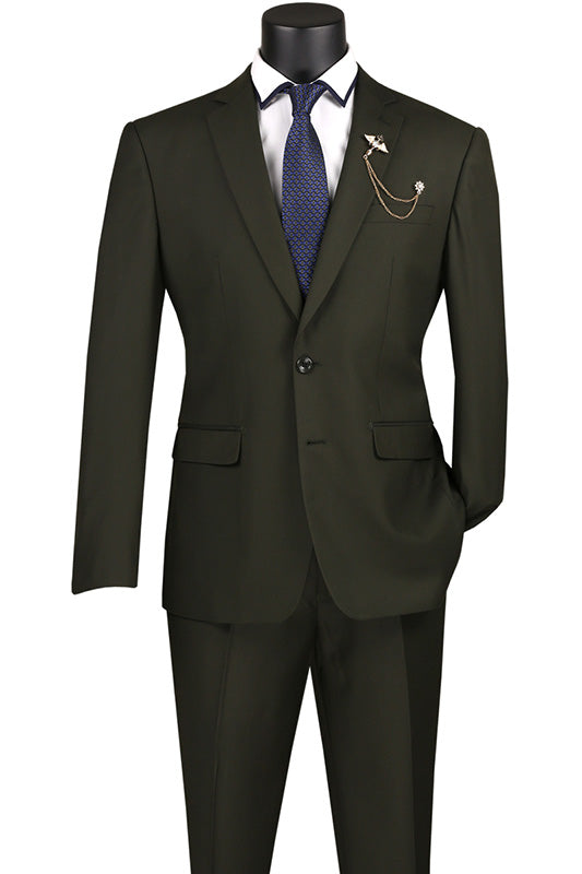 Slim Fit Men's Suit 2 Piece 2 Button in Olive