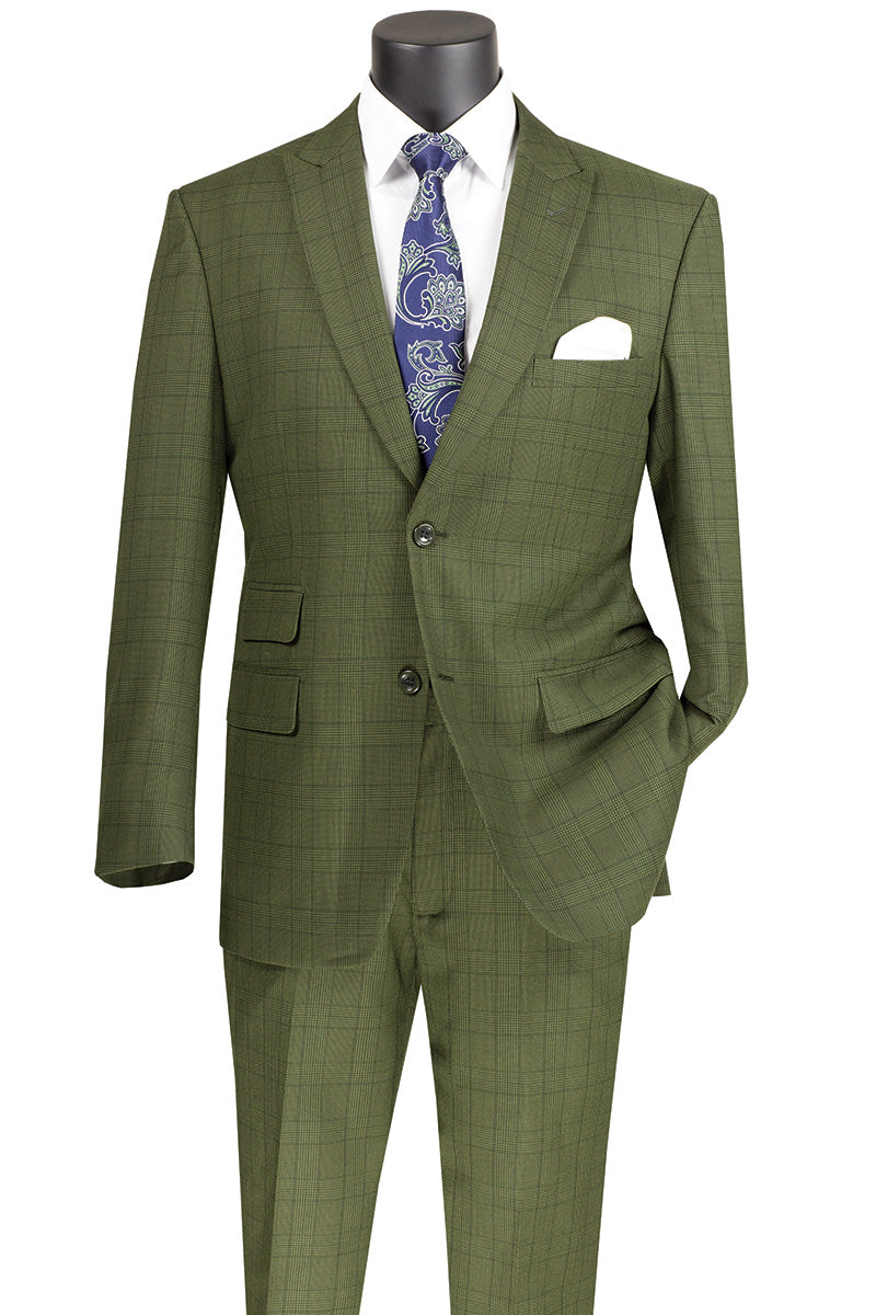 Catania Collection - Modern Fit Windowpane Suit 2 Piece in Olive