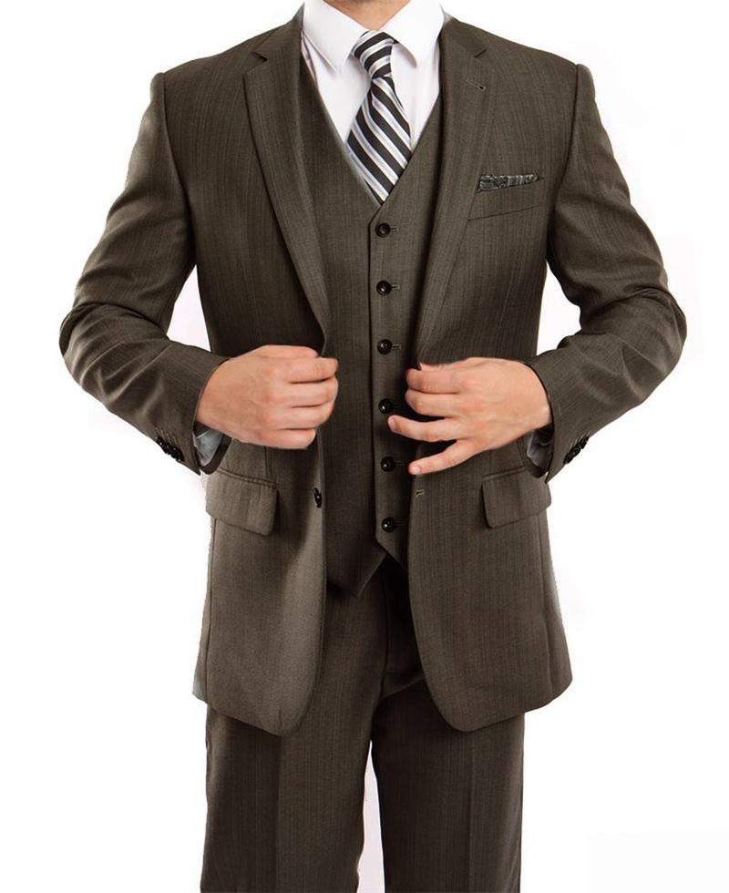 Charcoal Brown 3 Piece Modern Fit Suit 2 Button V-Neck Vest