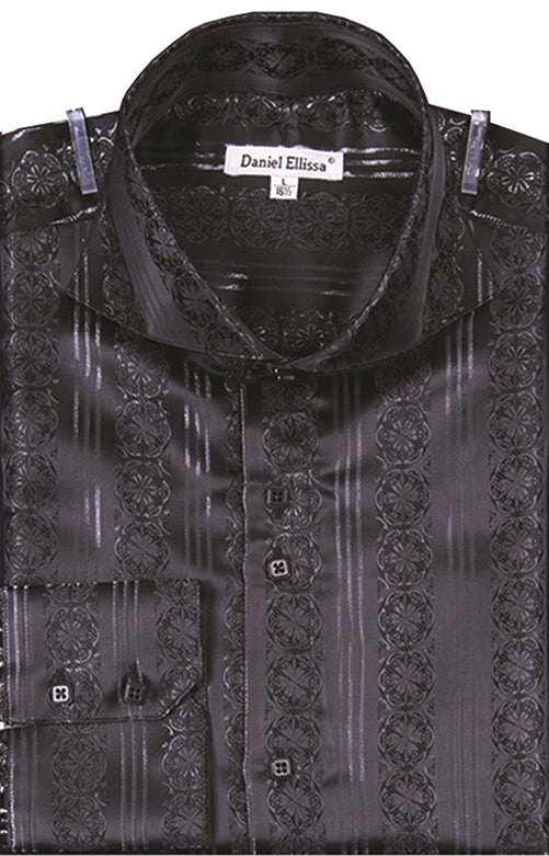 Dress Shirt Regular Fit Detailed Pattern In Black