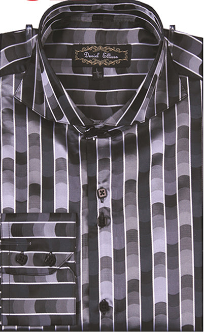 Dress Shirt Regular Fit Fancy Stripe Pattern In Black