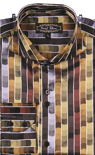 Dress Shirt Regular Fit Fancy Stripe Pattern In Gold