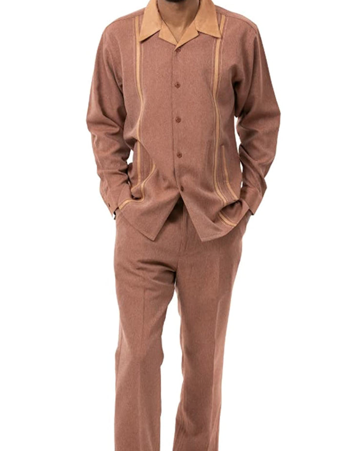 Cognac Denim Feel 2 Piece Long Sleeve Walking Suit