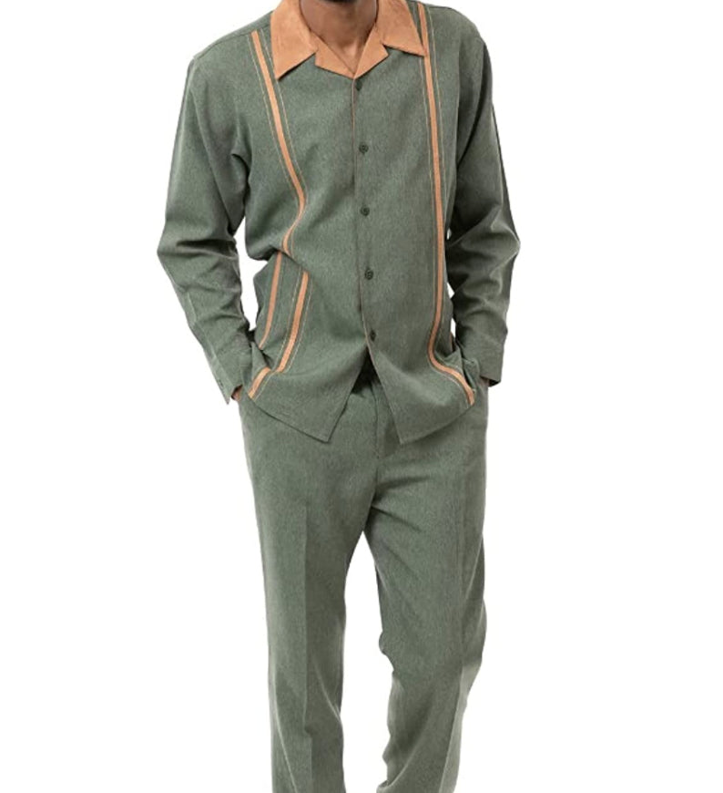 Hunter Green Denim Feel 2 Piece Long Sleeve Walking Suit
