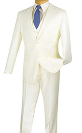 Slim Fit Business Men's Suit 3 Piece 2 Button in Ivory