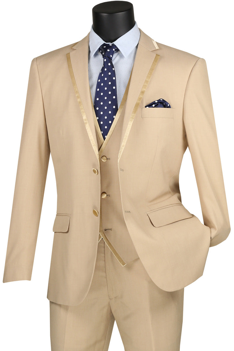 Leonardo Collection - Slim Fit Tuxedo 2 Buttons 3 Piece Beige Suit