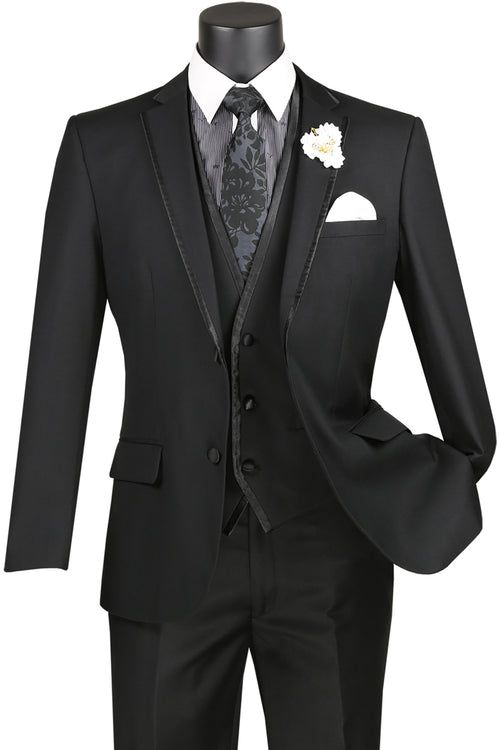 Leonardo Collection - Slim Fit Tuxedo 2 Buttons 3 Piece Suit Black ...